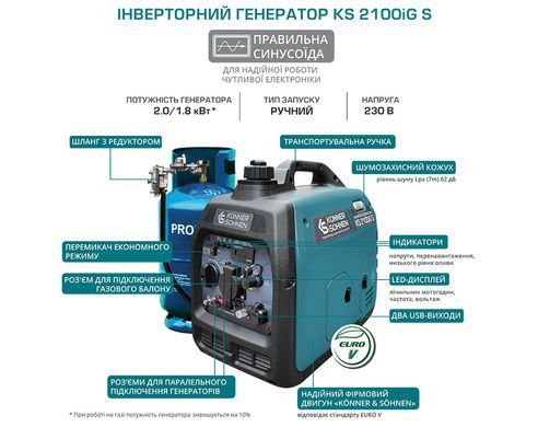 Инверторный газобензиновый генератор KS 2100iG S